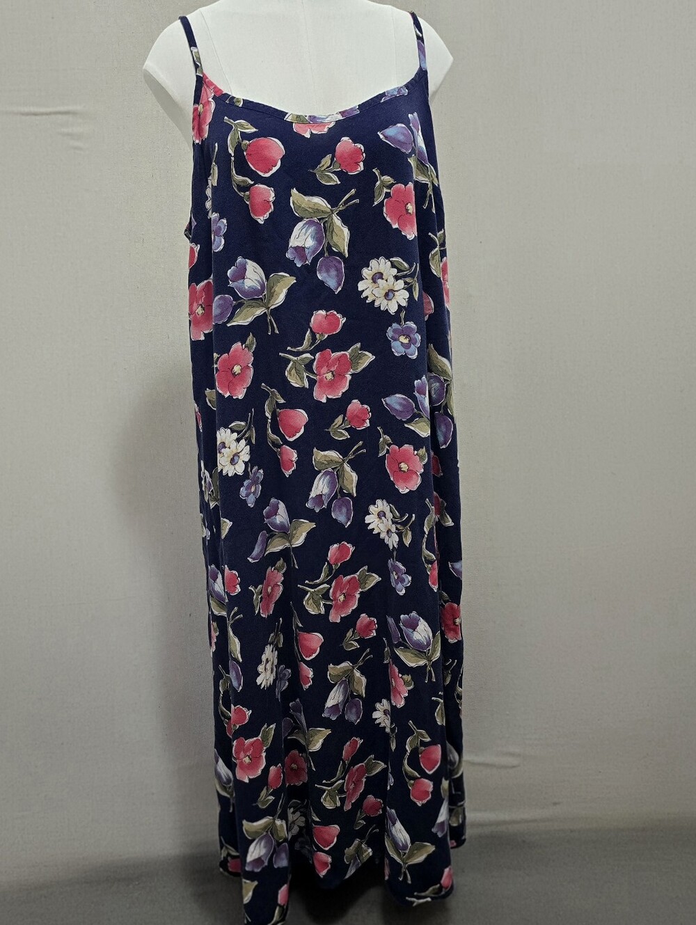 UM & Company Floral Slip Dress Navy Pink Purple Maxi Dress Cottagecore 1X